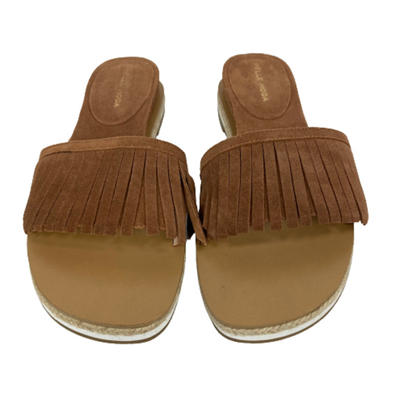 Pella Moda Sandals Womens Sz 8 Suede Leather Fringe Brown Slides Brown NEW - Picture 2 of 7